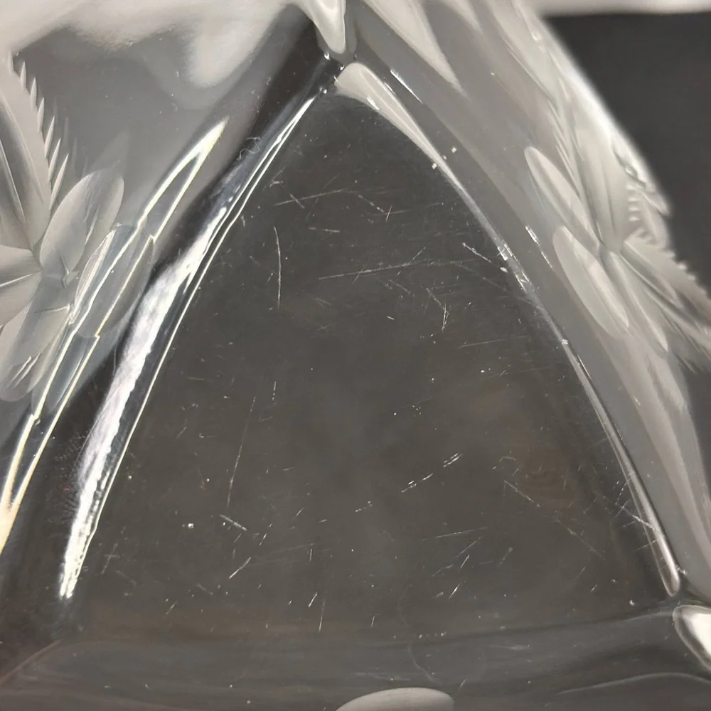 Vtg Mikasa Triangular Crystal Clear Glass Bowl with Etched Cactus Cacti RARE